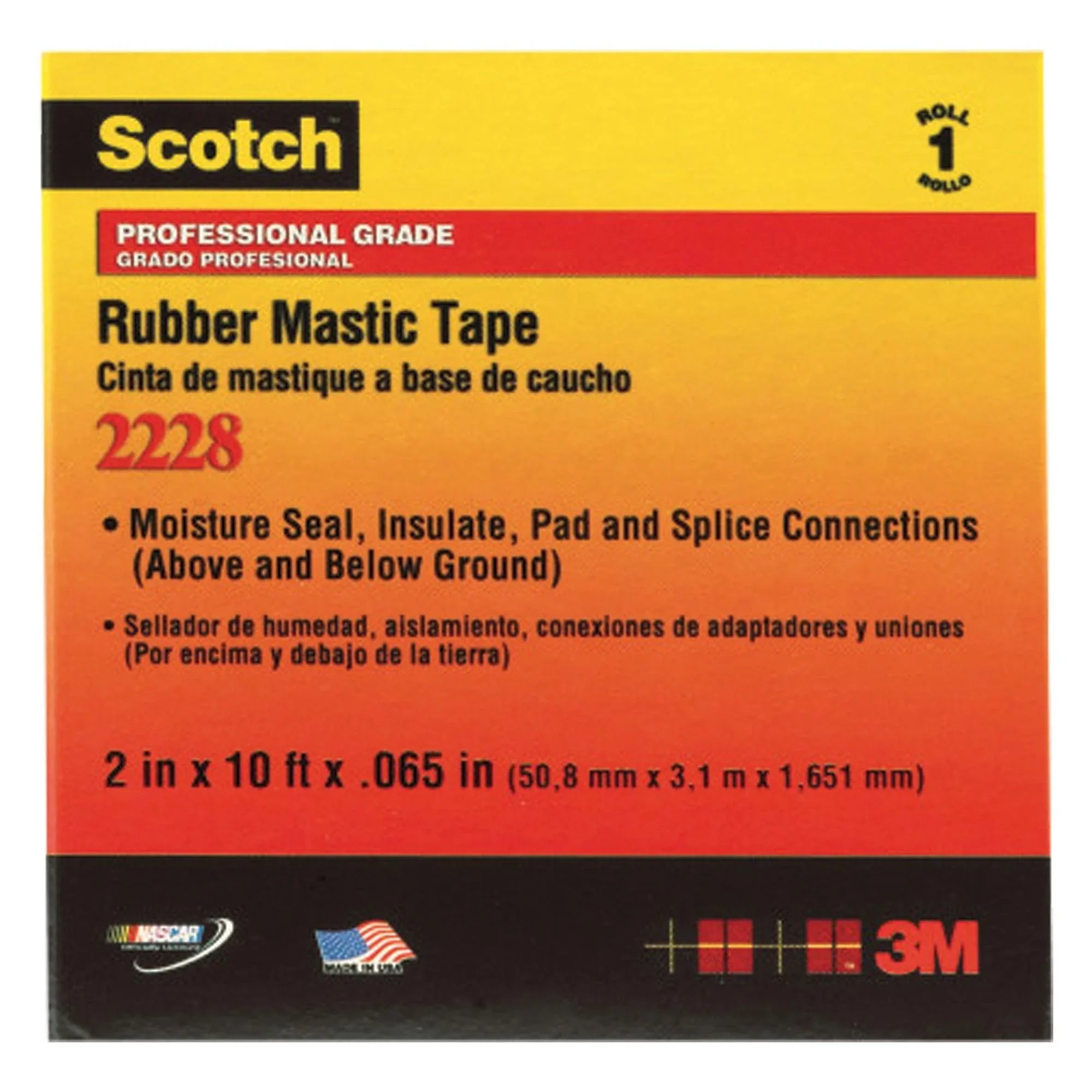 1" x 10' Black 3M™ 2228 Rubber Mastic Electrical Tape