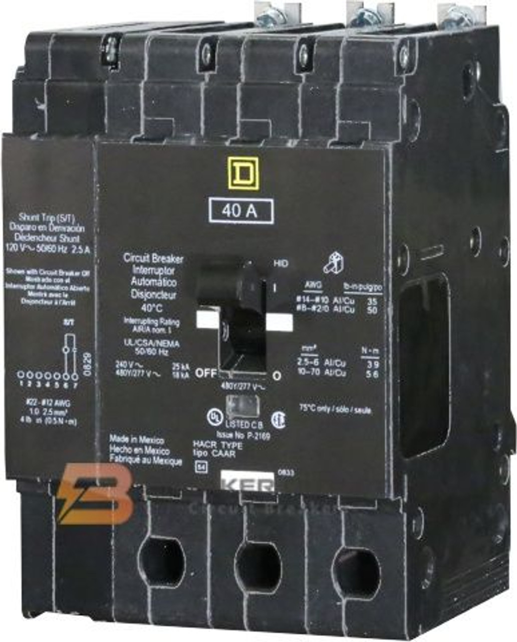 EDB34050SA 50 Amp Breaker with 120V Shunt Trip Square D Schneider Electric Circuit Breaker