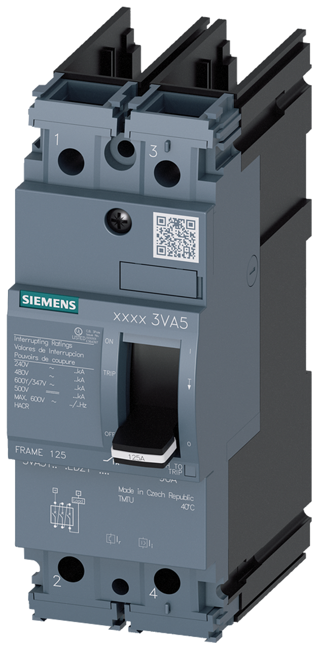 3VA5195-4ED21-0AA0 Siemens Molded Case Circuit Breaker With Thermal - Magnetic Trip Unit, 15A 2-Pole