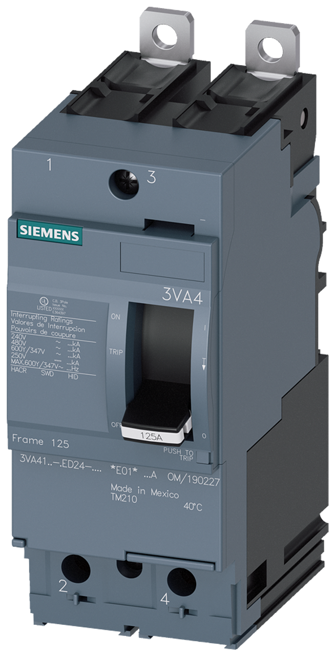 3VA4110-4ED24-0AA0 Siemens Molded Case Circuit Breaker with Thermal - Magnetic Trip Unit, 2 Pole 100A