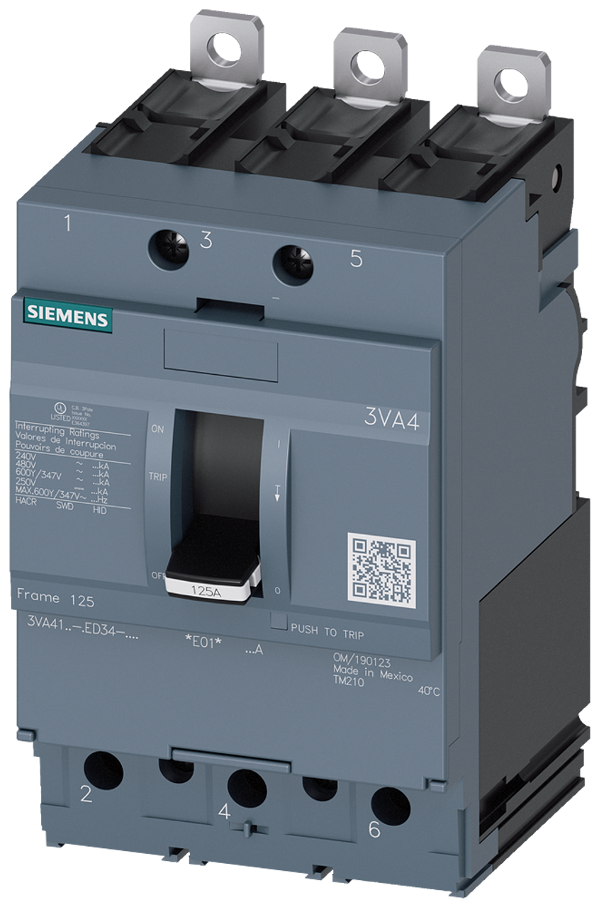 3VA4150-4ED34-0AA0 Siemens Molded Case Circuit Breaker With Thermal - Magnetic Trip Unit, 50A 3-Pole