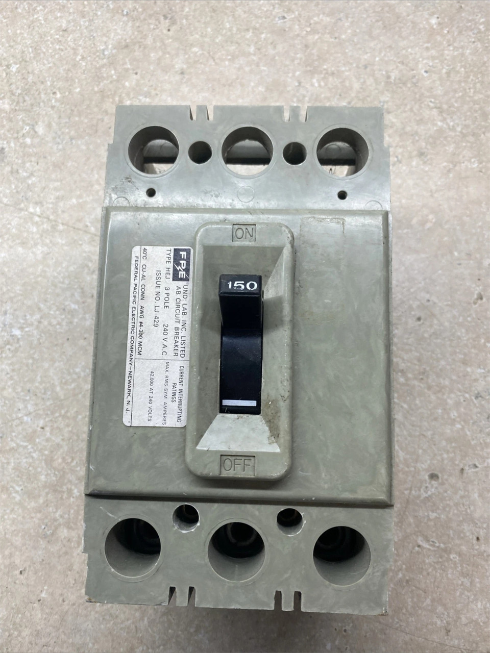HEJ233150 Federal Pacific Electric 150 AMP FPE Circuit Breaker