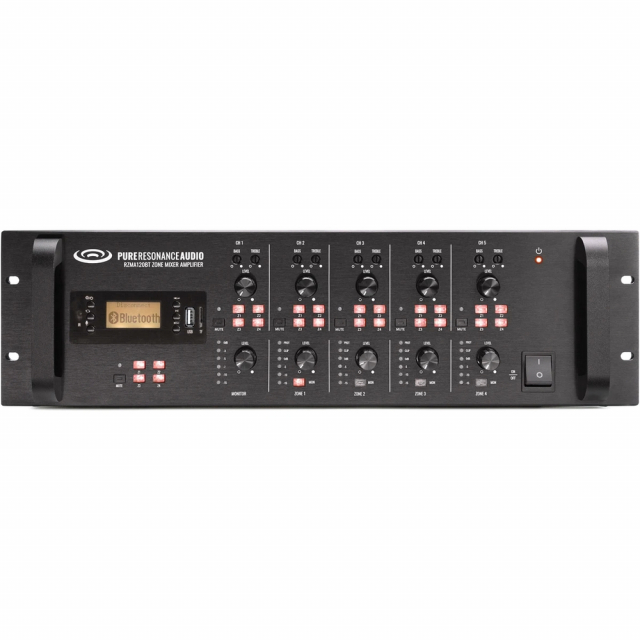 Pure Resonance Audio PRA-RZMA120BT Rack Mount 4 Zone Amplifier, 120W