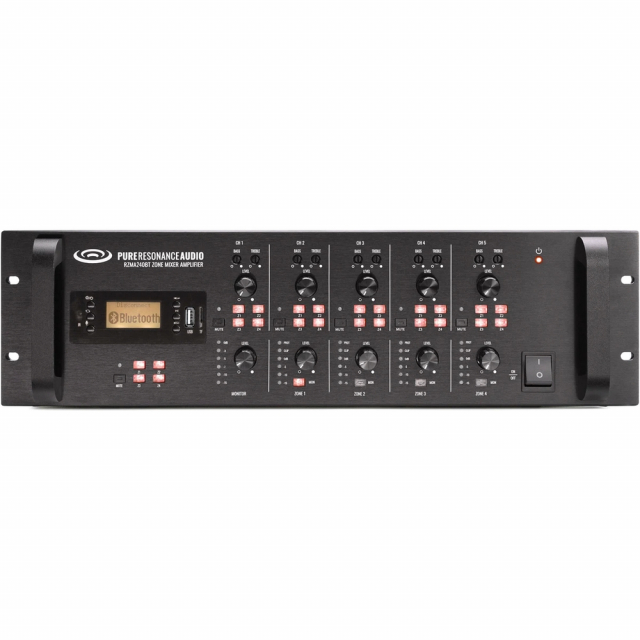 Pure Resonance Audio PRA-RZMA240BT Rack Mount 4 Zone Amplifier, 240W